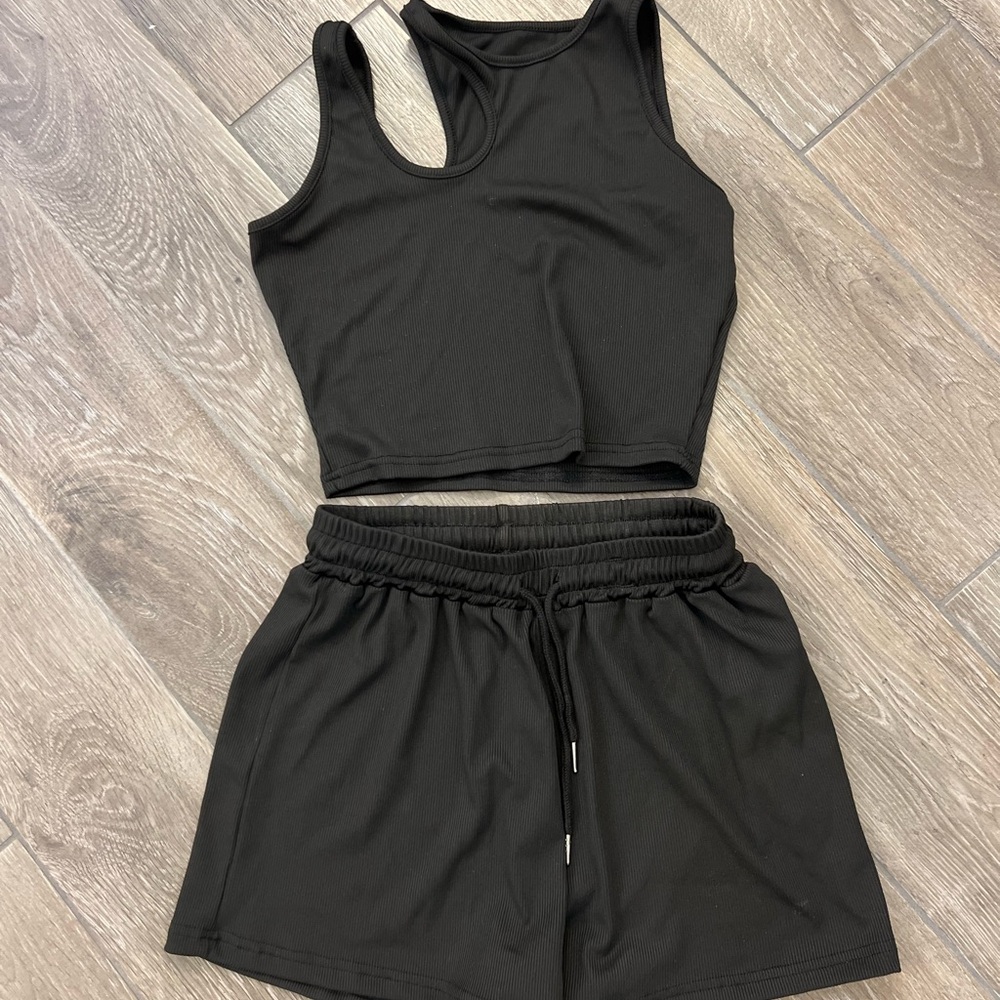 SHEIN Black Athletic Shorts and Top Set